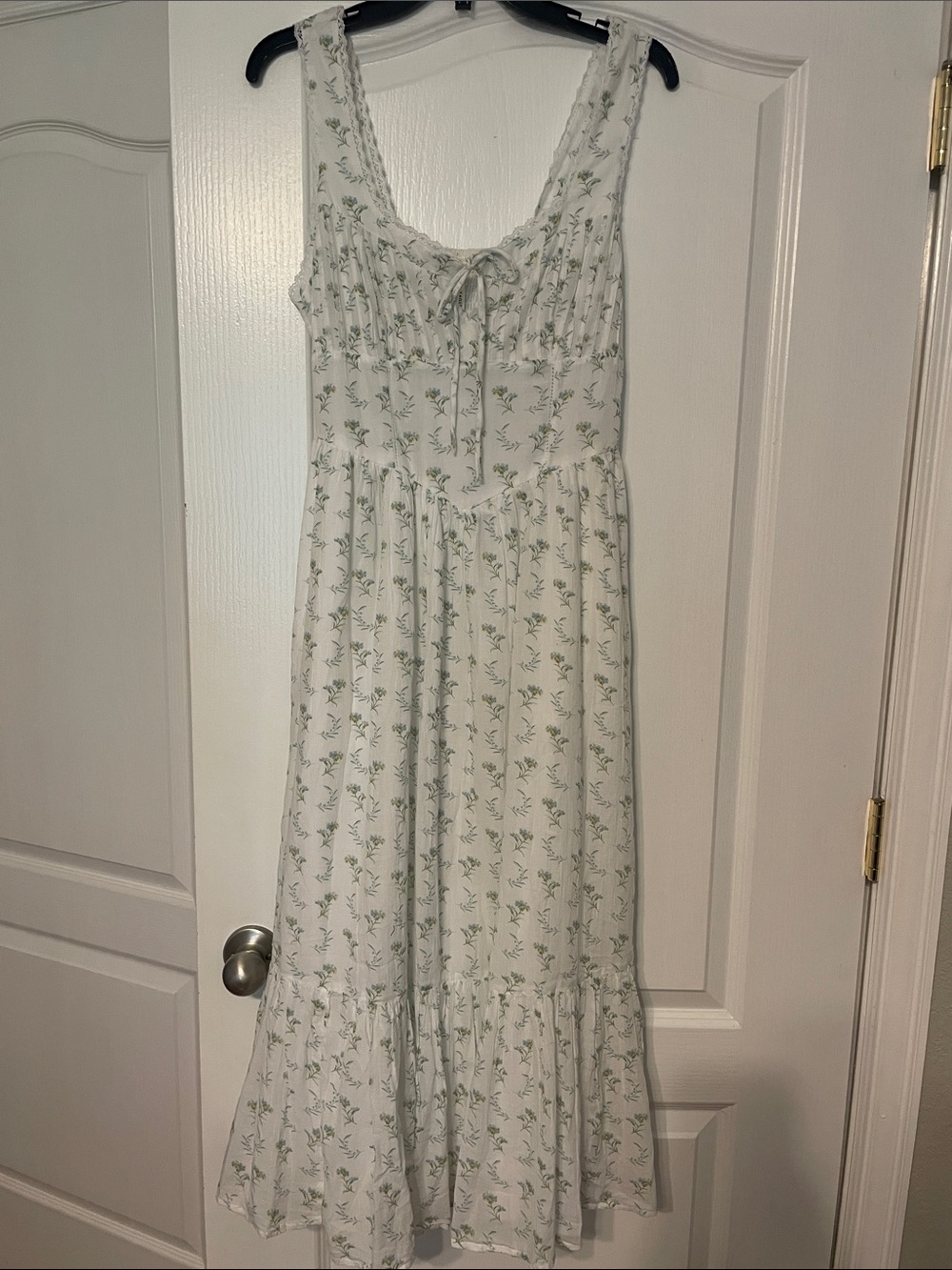 American Eagle Outfitters White Maxi Dress with Green Floral Print